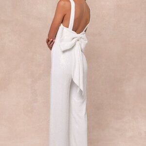 Lulus Feeling Sparkly White Sequin Bow Wide-leg Jumpsuit - Size S (NWT)